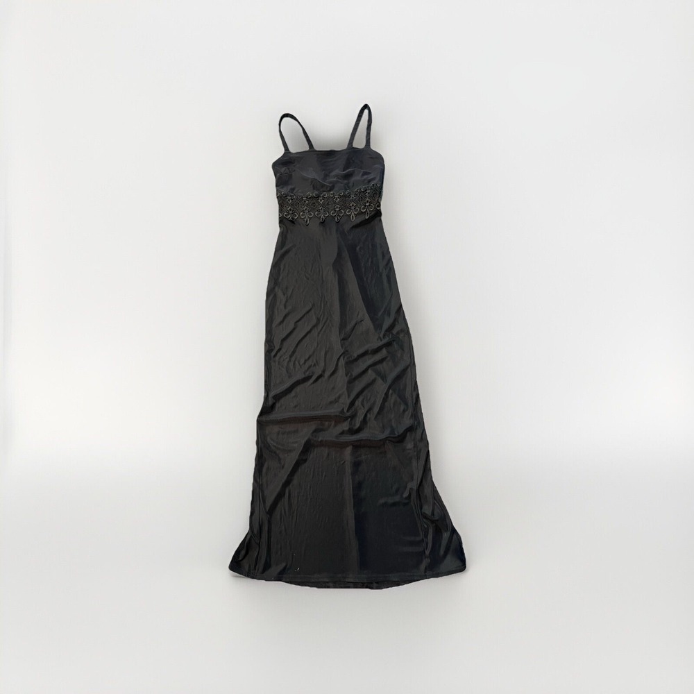 Vtg Jessica Mcclintock Gunne Sax Black Maxi Dress Sheer Lace Waist Size 9/10